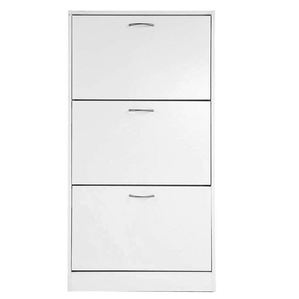 Scarpiera Salvaspazio 3 Ante Ripiani Legno Doppia Profondità Bianco 60x24x120 cm - Immagine 2 di 4