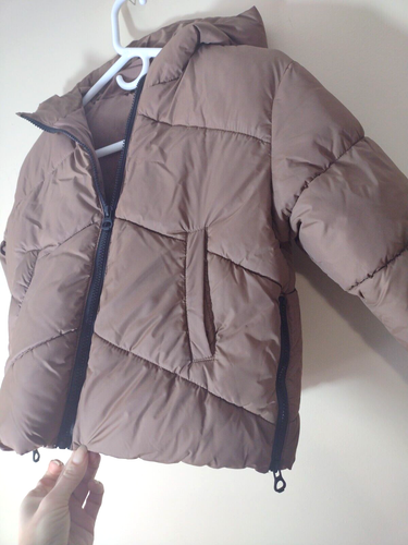 Zara Girls Puffer Hooded Jacket Sz 9 Brown Pockets Cozy Perfect - Picture 2 of 5