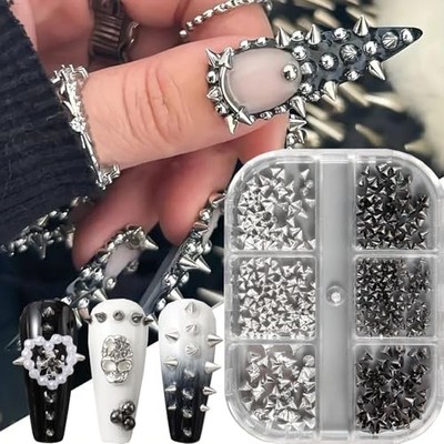 Punk Bullet Rivet Nail Charm 3D Alloy Flat Bottomed Pointed Cone black silver