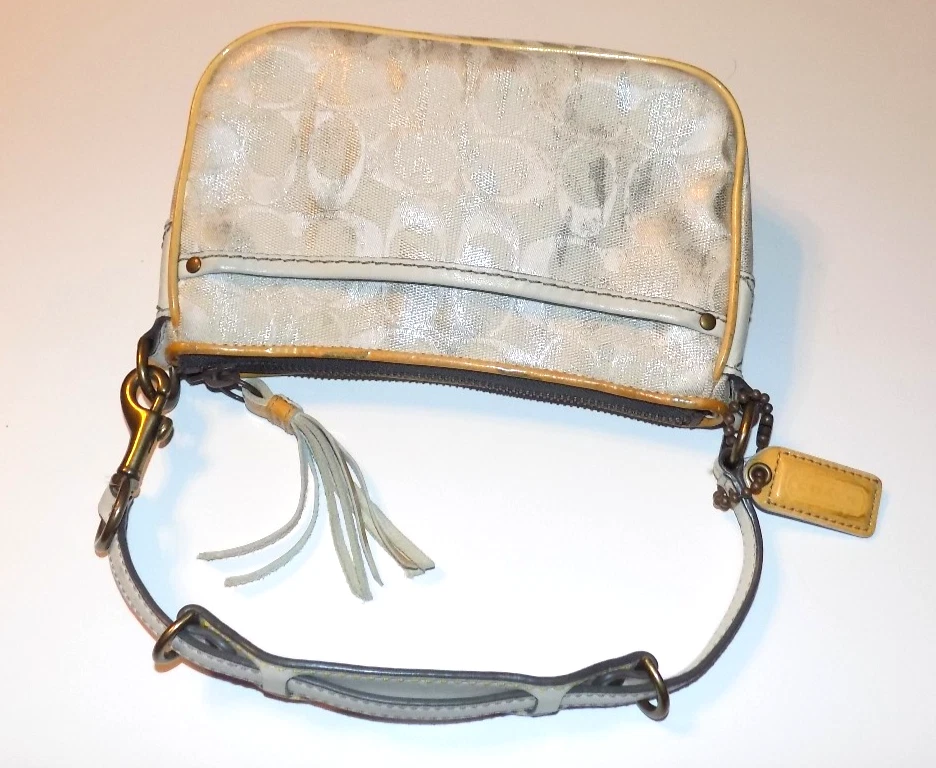 vintage y2k COACH metallic Silver Monogram Baguette purse Demi Bag yellow 2182 - Image 4 of 4