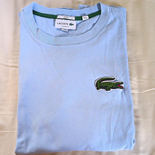 Lacoste Blue Cotton Logo T-Shirt S Loose Fit Crew Neck Short Sleeve