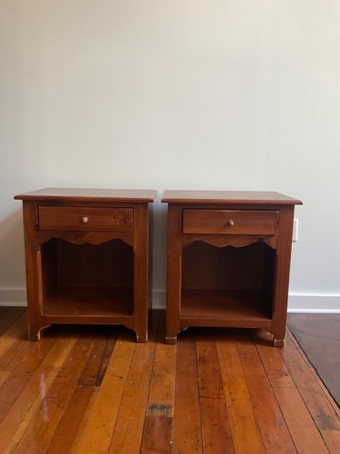 Ethan Allen Solid Wood Nightstands End Tables w/ Drawer & Open Shelf – Pair