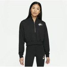 Nike Black Cropped Quarter Zip Sweatshirt Floral Logo Women's XS EUC