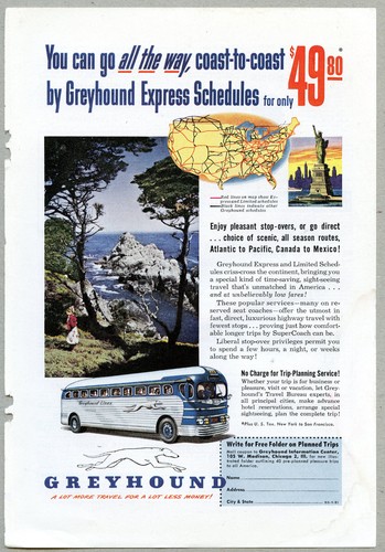 Greyhound Bus $49.80 1951 Coast to Coast Express Original Vintage Magazine Ad - Picture 1 of 6