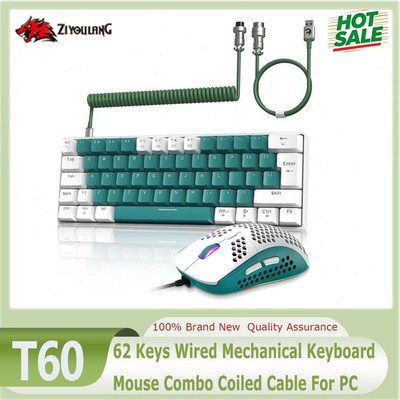 ZIYOULANG T60 62 Keys Wired Mechanical Keyboard Mouse Combo Coiled Cable For PC