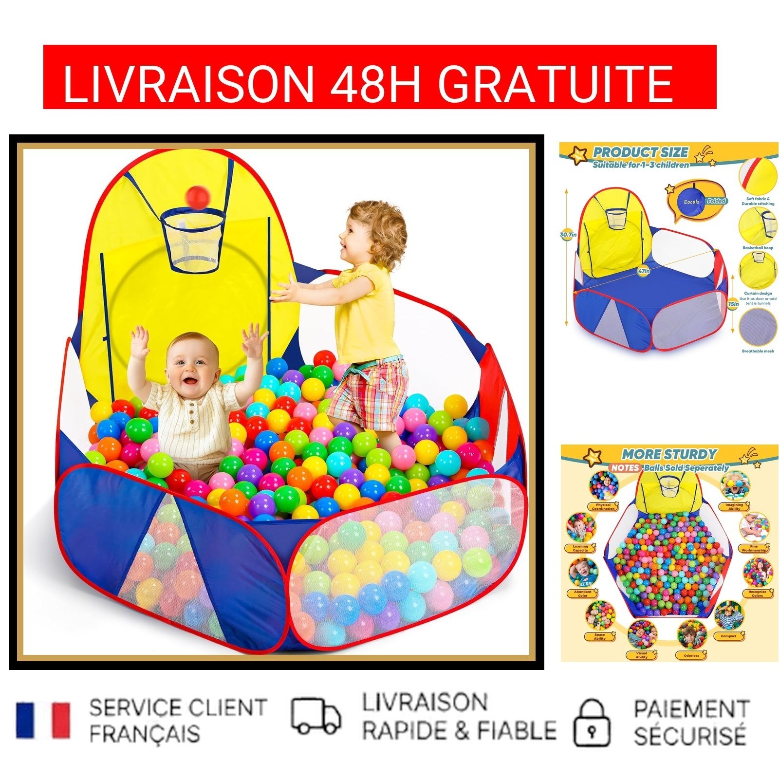 Piscine à balles pop-up bleue 120cm pour des heures de jeux dans la chambre