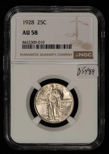 1928 20c Standing Liberty Silver Quarter - Looks 63 - NGC AU 58 - SKU-B5489