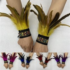 Lace Feather Gloves Wrist Cuffs Embroidery Mittins Hook Finger Gloves Gothic  