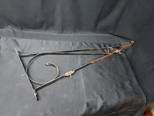 Vintage Heavy Metal Iron Wall Mount Hanging Sign Scroll Bracket & Hooks 35"