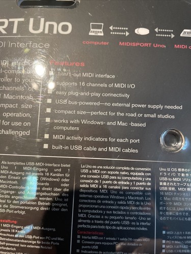M-Audio MIDIsport UNO 1-in/1-out USB MIDI Interface 16 MIDI Channels New Sealed - Picture 3 of 4