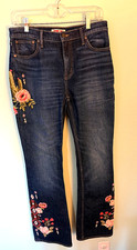 Johnny Was Boot Jean Womens 28" Floral Embroidered Denim  Boyfriend Cuffed 28"