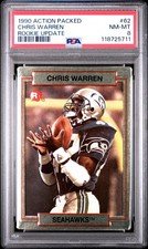1990 Action Packed Rookie Update Chris Warren RC Card PSA 8 NM-MT #62. rookie card picture