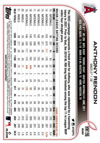 2022 Topps Fire Anthony Rendon Los Angeles Angels #6 - Picture 2 of 2