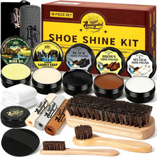 Shoe Shine Kit  16-In-1 Leather Shoe Polish Kit with Saddle Soap,Mink Oil,Black/