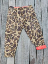 Vtg Game Winner Camo Hunting Pants 42 Insulated Reversible Orange Pockets