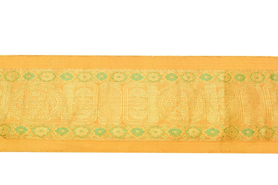 Sushila Vintage Mustard Saree Border Indian Craft Sewing Trim Woven Lace Ribbon - Image 3 of 4
