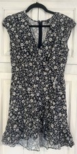 J. Crew Mercantile Women's Size 4 Navy Blue White Floral Faux Wrap Mini Dress