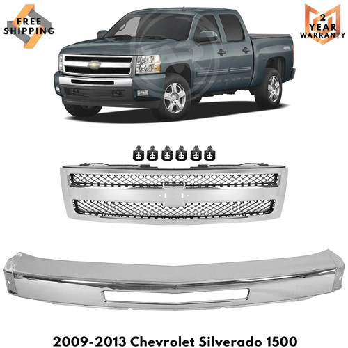 Front Bumper Chrome & Grille Assembly Kit For 2007-2013 Chevrolet Silverado 1500