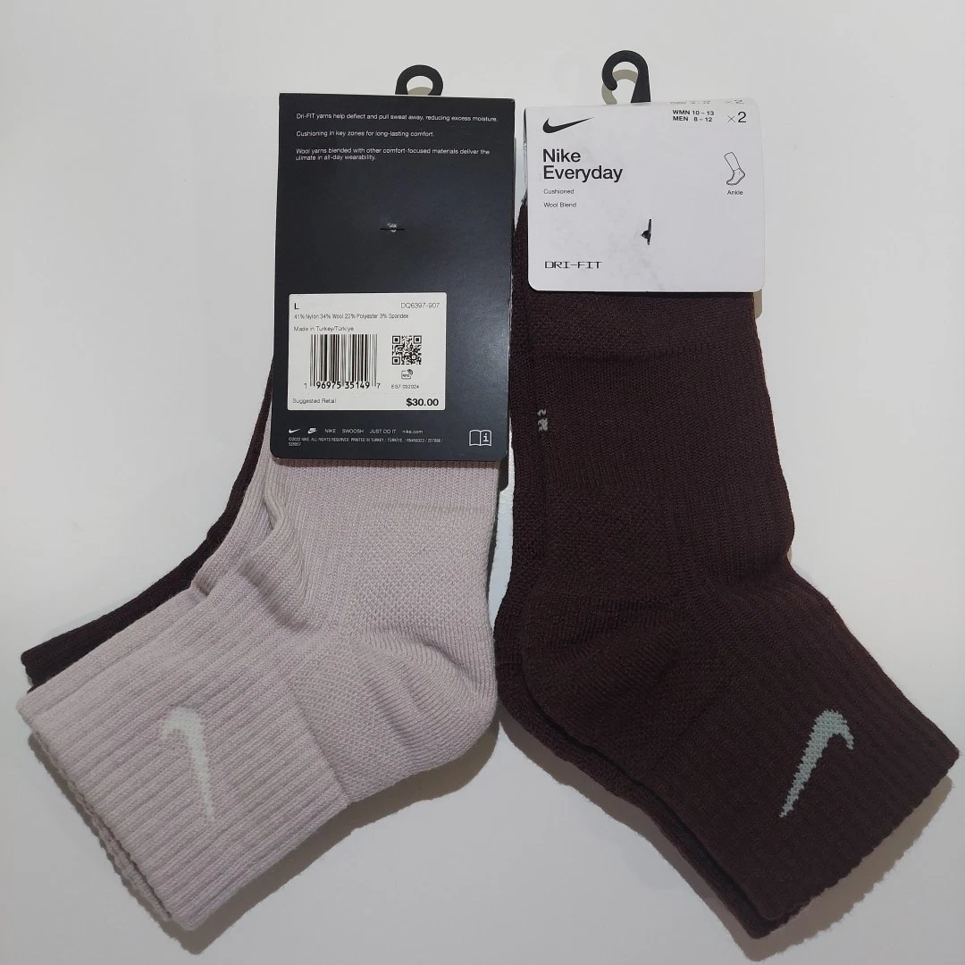 Nike Unisex Size M8-12/W10-13 - Everyday Wool Cushioned Ankle Socks