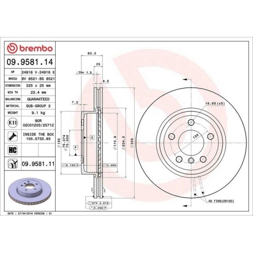 Bremsscheibe Brembo 09.9581.11 Prime Line - Uv Coated FüR Bmw Vorderachse-image