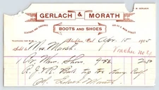 California Stockton Gerlach Morath Boots Shoes 1905 Billhead Receipt 8" x 4.5"