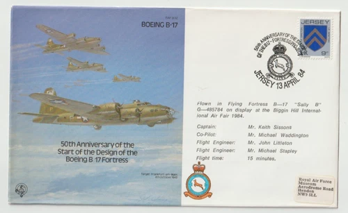 13/4/1984 Jersey Flown Cover - RAF B32 - Boeing B-17 Flying Fortress