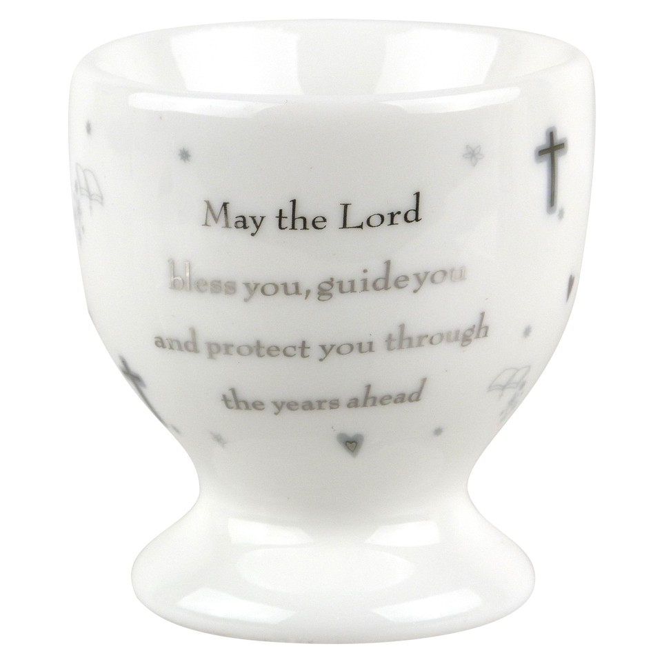 Babies Christening Egg Cup & Spoon Set Boy Girl Baby Holy White