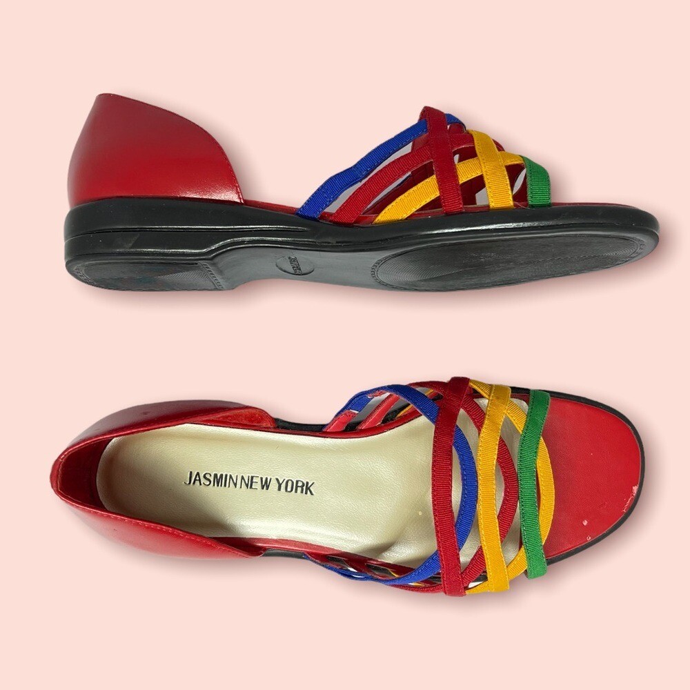 Vintage 90s Y2K Rainbow Strappy Sandals by Jasmine New York Size 7