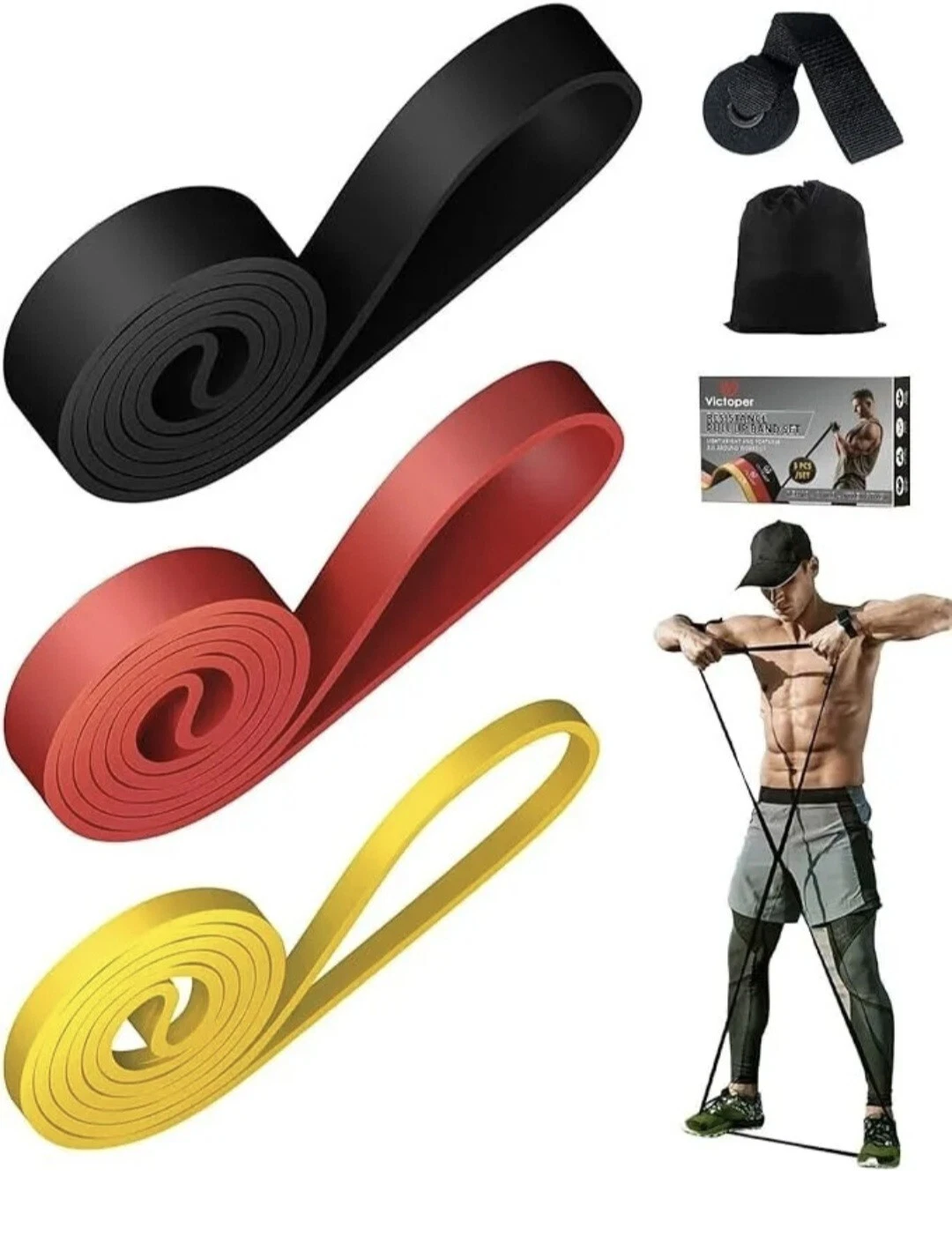 Victoper Resistance Bands Set (3 Pieces) Pull Up Gym Lightweight w/ Storage Bag