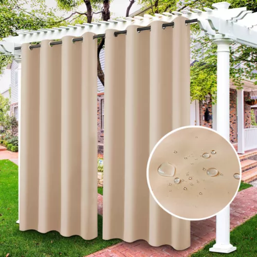1/2 Stück Wasserdicht Outdoor Terrasse Vorhänge 52" Breit Sichtschutz Verdunkelung Pergola Schatten - Bild 81 von 124