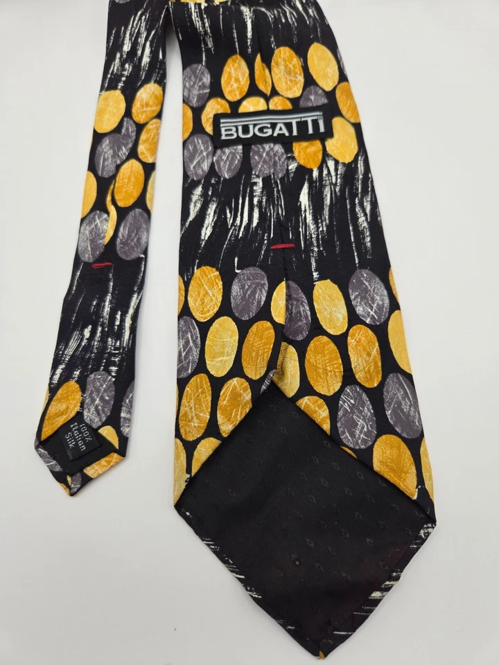 Галстук Bugatti мужской шелк черное золото желтый круг точка узор сделано в США - Изображение 3 из 4