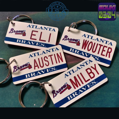 Personalized Atlanta Braves Keychain Name Tag - Custom Engraved - MLB Key Ring - Picture 3 of 12