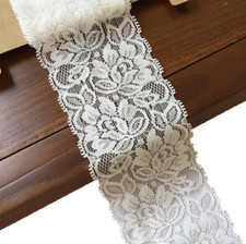 Lace Realm 2.25 Inches Wide White Stretch Lace Ribbon with Floral Pattern Trim L