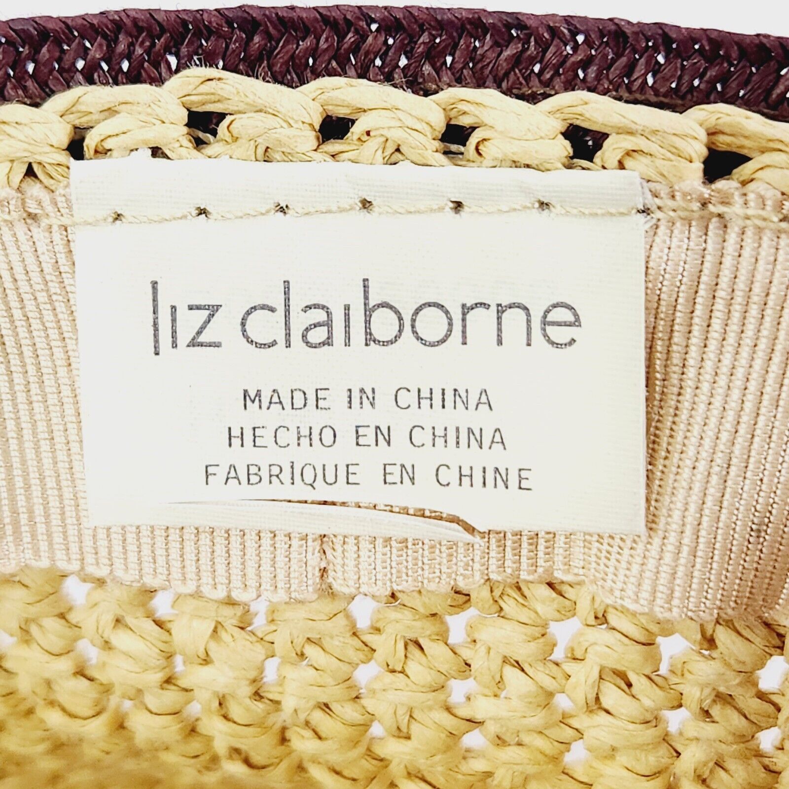Liz Claiborne Weaved Straw Sun Hat Tan Brown Bow … - image 3