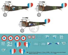 Peddinghaus 1/72 Nieuport 17 Biplane Markings WWI French Aces #1 (2 planes) 4103