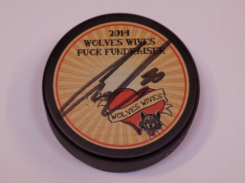 Chicago Wolves Wives Hockey Puck AHL Autographed Signed 2014 Cody Beach? Heart