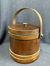 LOVELY 10” ANTIQUE FIRKIN SUGAR Wood BUCKET EARLY 1900s