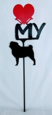 Pug Love heart Yard Sign Metal Silhouette Made in the USA