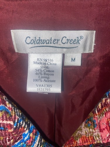 Coldwater Creek M Red Paisley Corduroy Lined Jacket Jean Jacket Style Size M - Picture 4 of 11