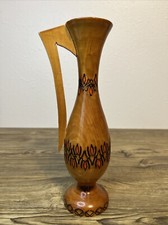 Wooden Bud Vase Folk Art Hand Turned Engraved Hand Painted 9 Vintage