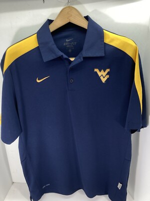 West Virginia Nike Polo Golf Shirt Men Medium Blue Gold Pullover Short Sleeve