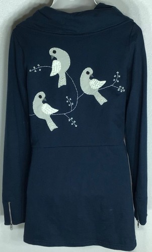 Synergy Applique Giacca/Cappotto Uccellino Teal Donna XL Zip Cotone Organico Ricamato - Foto 3 di 4