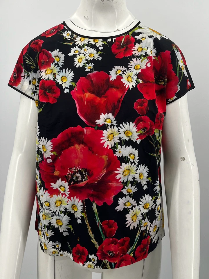 Camiseta manga corta Dolce & Gabbana estampado rosa rojo algodón/seda talla 42 Foto 2 de 4