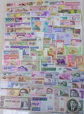 UNC Genuine Banknote from about 30 countries! 100 Different world Paper Money
