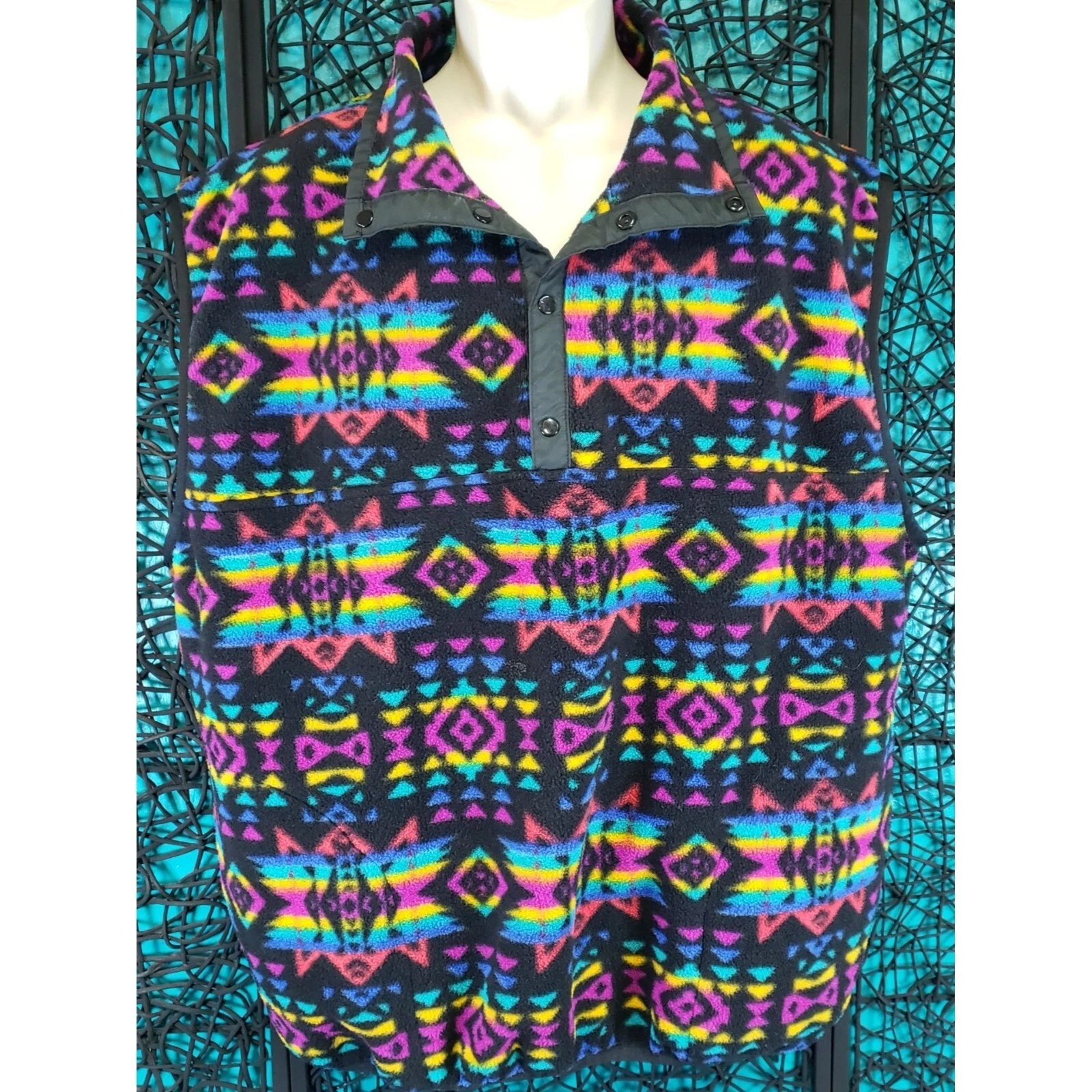VINTAGE MERKLEY MENS 1/3 SNAP PULLOVER FLEECE VEST XL SOUTHWESTERN MULTICOLOR
