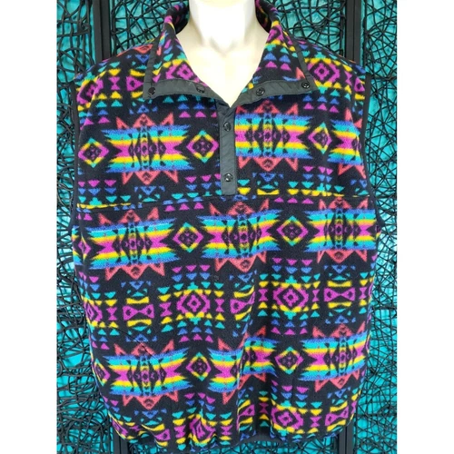 VINTAGE MERKLEY MENS 1/3 SNAP PULLOVER FLEECE VEST XL SOUTHWESTERN MULTICOLOR - product listing photo