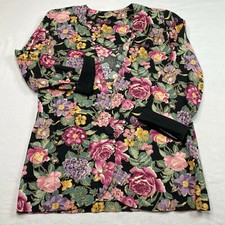Unbranded Womens Jacket sz 10 Multicolor Floral 3/4 Sleeve Shoulder Pads VINTAGE