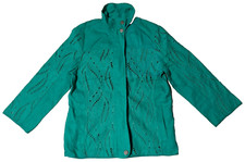 CHICO'S LINEN Women 00 0/2-XS  Congo Green 3/4 Sleeve Eyelet Jacket NEW
