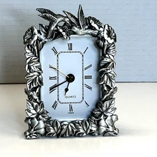 Hummingbird Pewter Clock Shontek DM-2000 Quartz Movement Taiwan 5" x 3.5"