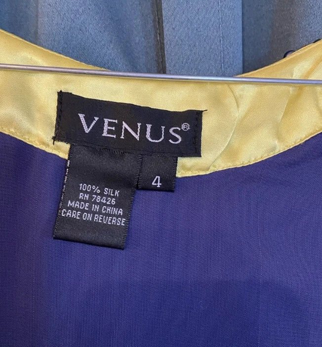 Vestido Vaina Venus 100% Seda Cuello Cuentas Talla 4 Azul Sin Mangas Top Lados Ajustables Foto 2 de 4